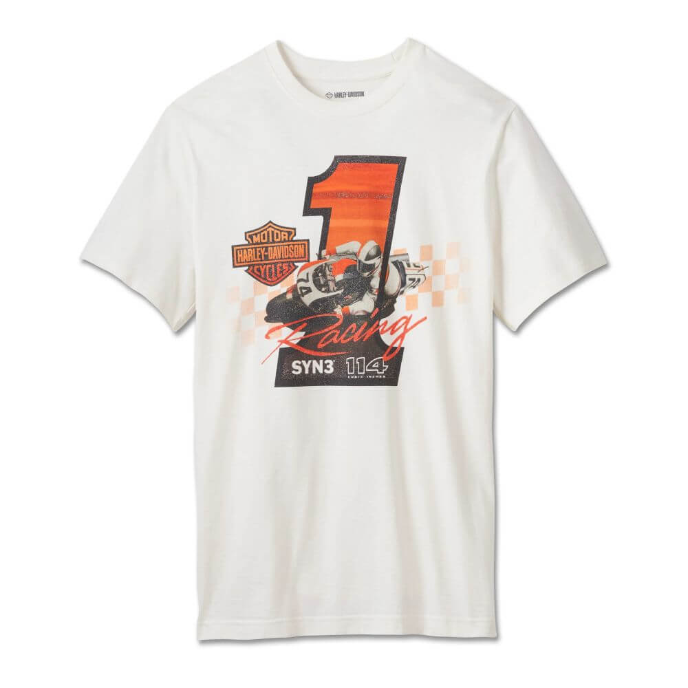 Harley-Davidson Camiseta #1 Racer Hombre Blanco Roto