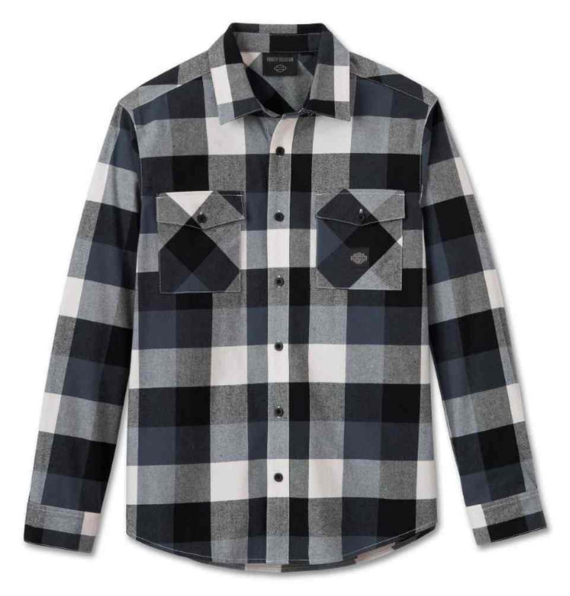 Harley-Davidson Camisa de Franela Essence Cuadros Hombre Negra y Azul Claro