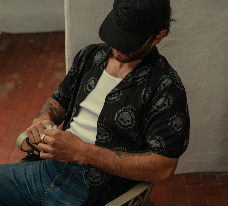 Harley-Davidson Camisa Aloha Willie G Skull Hombre Negra