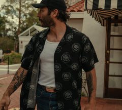 Harley-Davidson Camisa Aloha Willie G Skull Hombre Negra