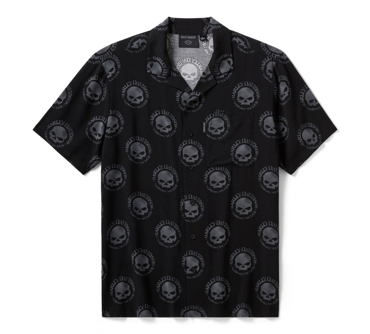 Harley-Davidson Camisa Aloha Willie G Skull Hombre Negra