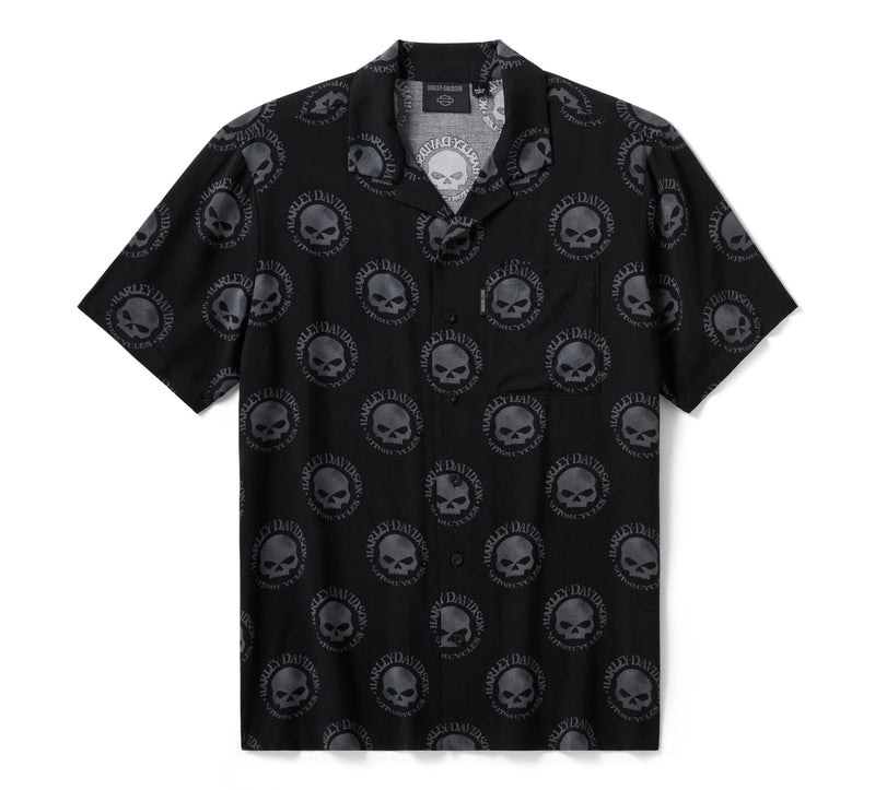Harley-Davidson Camisa Aloha Willie G Skull Hombre Negra