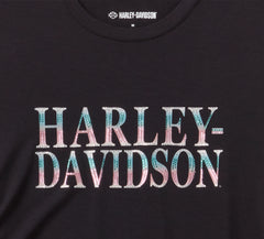 Harley-Davidson Top Ombré Bling Fruncido Mujer Negro