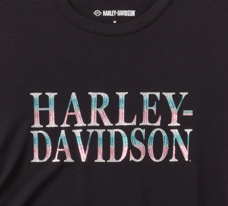 Harley-Davidson Top Ombré Bling Fruncido Mujer Negro