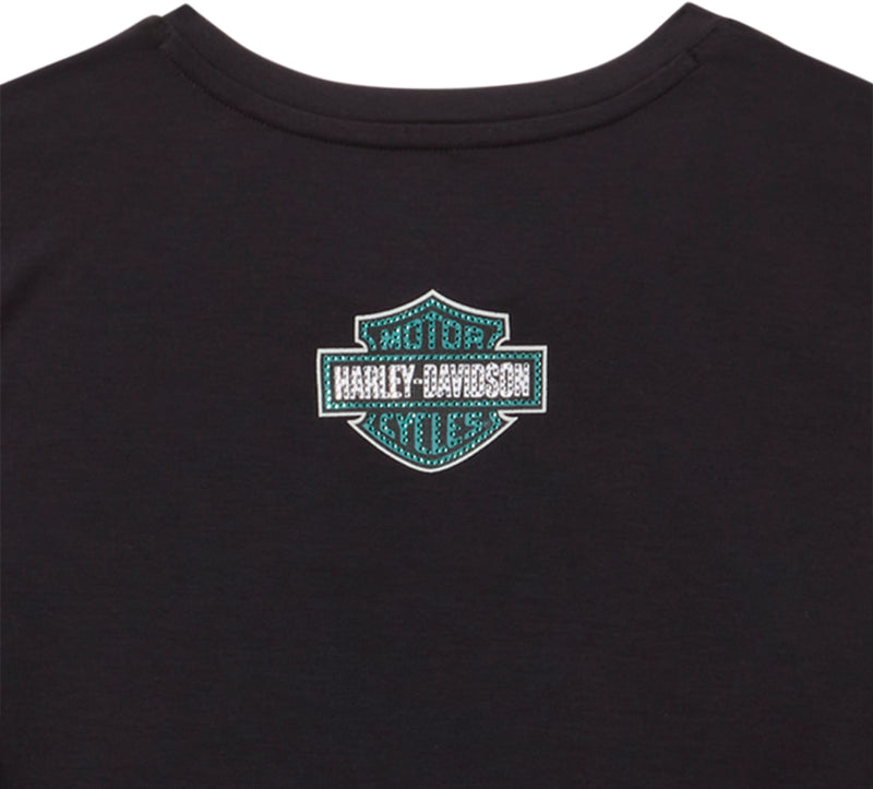 Harley-Davidson Top Ombré Bling Fruncido Mujer Negro