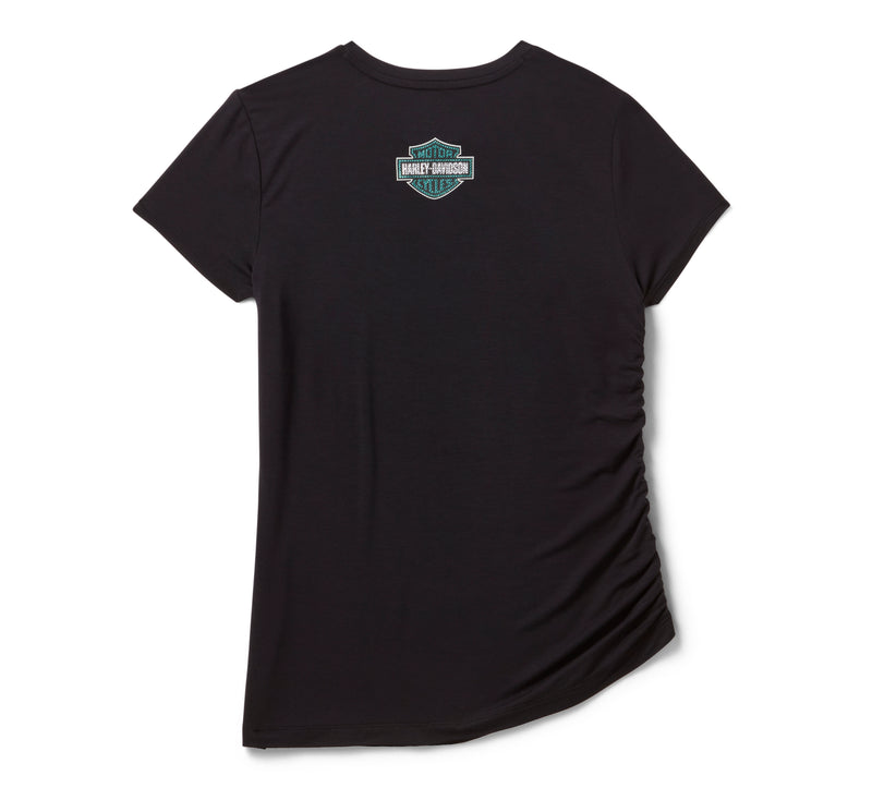 Harley-Davidson Top Ombré Bling Fruncido Mujer Negro
