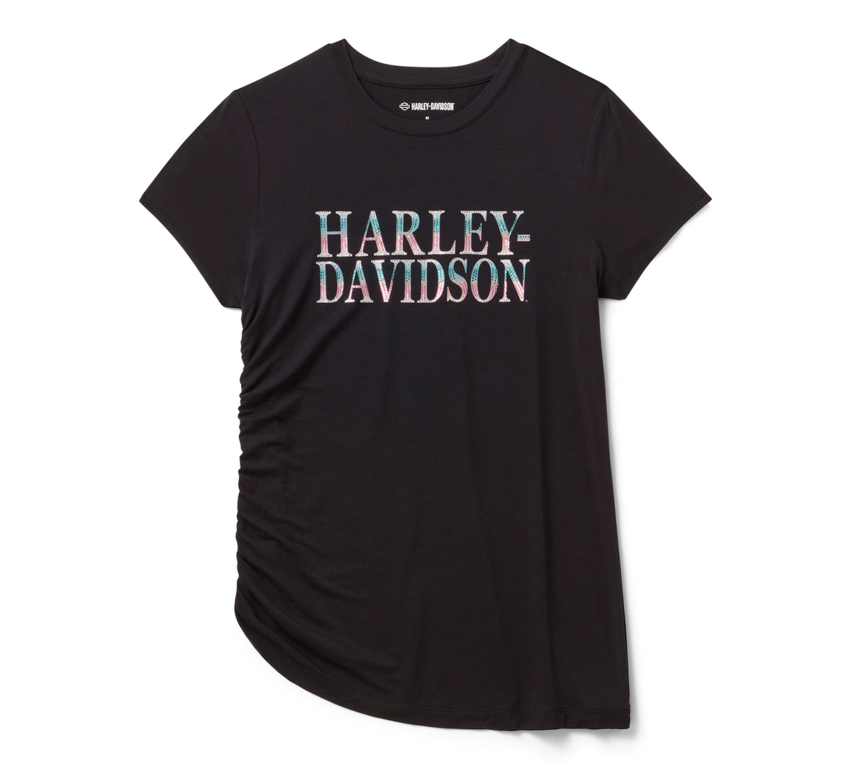 Harley-Davidson Top Ombré Bling Fruncido Mujer Negro