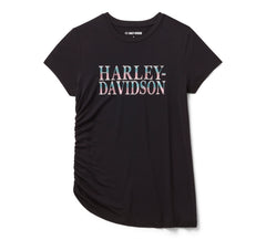 Harley-Davidson Top Ombré Bling Fruncido Mujer Negro