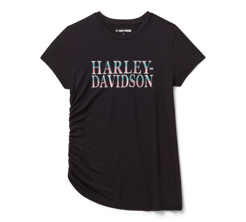Harley-Davidson Top Ombré Bling Fruncido Mujer Negro