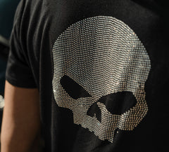 Harley-Davidson Camiseta Cuello Pico Willie G Skull Bling Mujer Negra