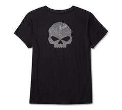 Harley-Davidson Camiseta Cuello Pico Willie G Skull Bling Mujer Negra