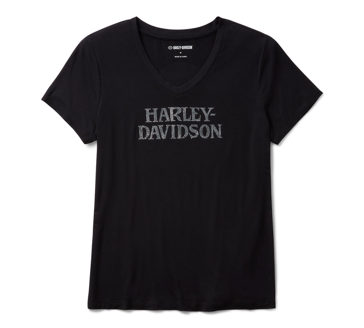 Harley-Davidson Camiseta Cuello Pico Willie G Skull Bling Mujer Negra