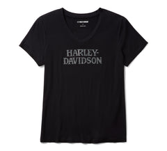 Harley-Davidson Camiseta Cuello Pico Willie G Skull Bling Mujer Negra