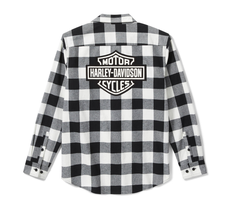 Harley-Davidson Camisa Cuadros Hombre Blanco Roto Negro