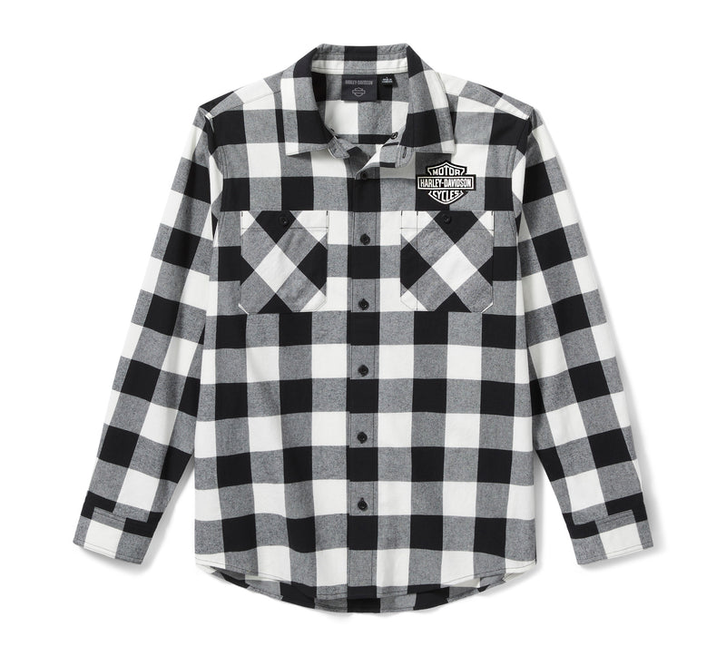 Harley-Davidson Camisa Cuadros Hombre Blanco Roto Negro