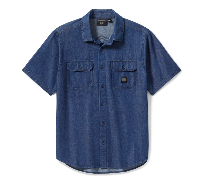 Harley-Davidson Camisa Chambray Bar & Shield Manga Corta Hombre Azul
