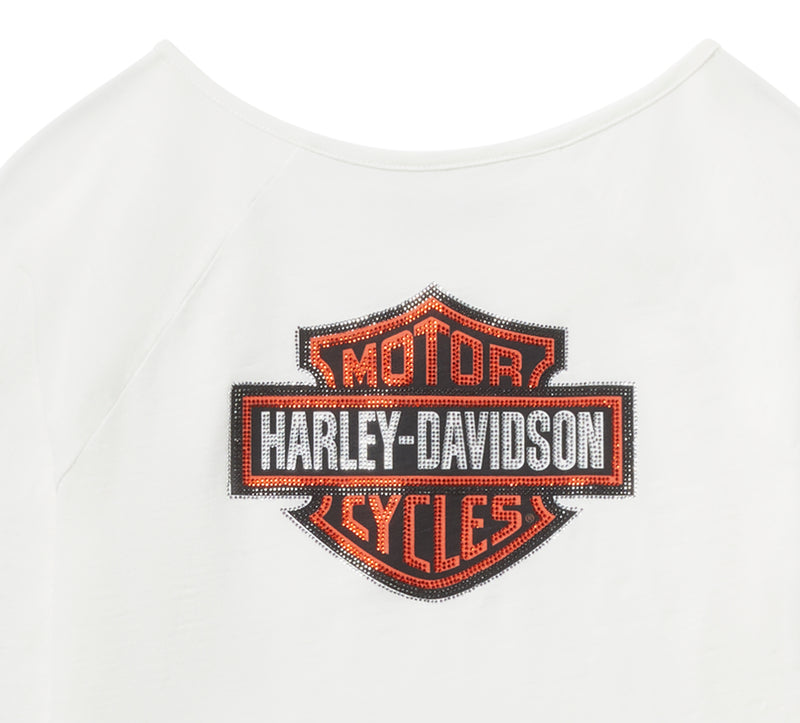 Harley-Davidson Camiseta Henley Mujer Blanco Roto