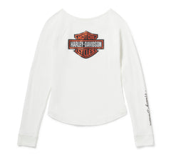 Harley-Davidson Camiseta Henley Mujer Blanco Roto