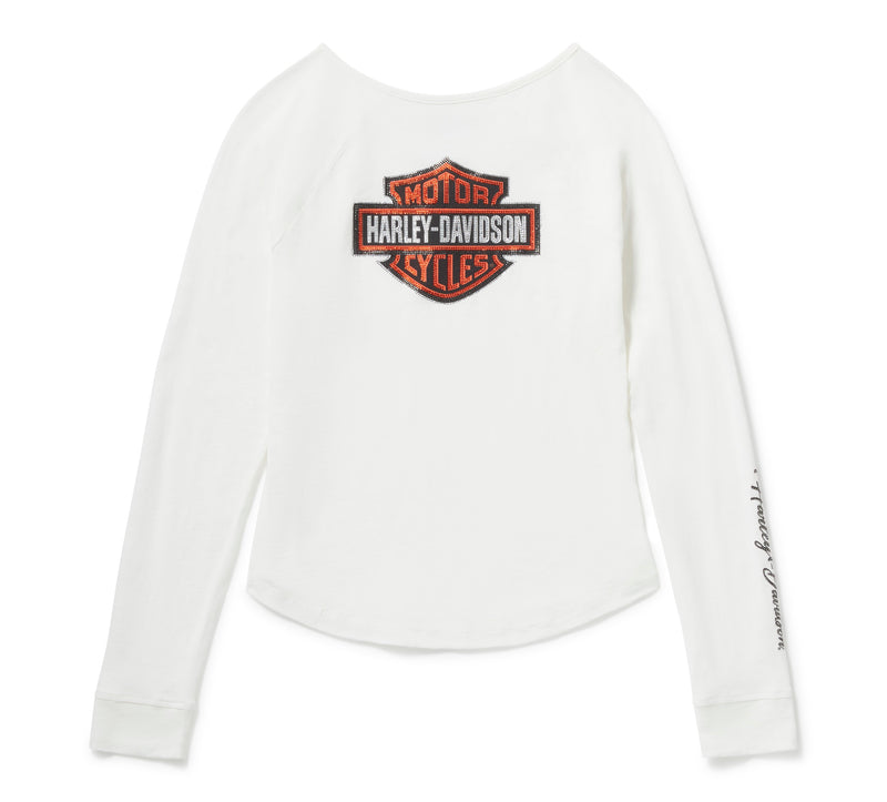 Harley-Davidson Camiseta Henley Mujer Blanco Roto