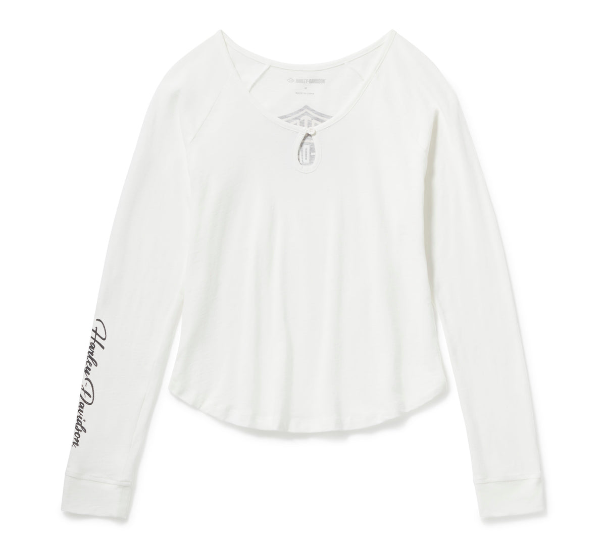 Harley-Davidson Camiseta Henley Mujer Blanco Roto