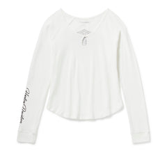 Harley-Davidson Camiseta Henley Mujer Blanco Roto