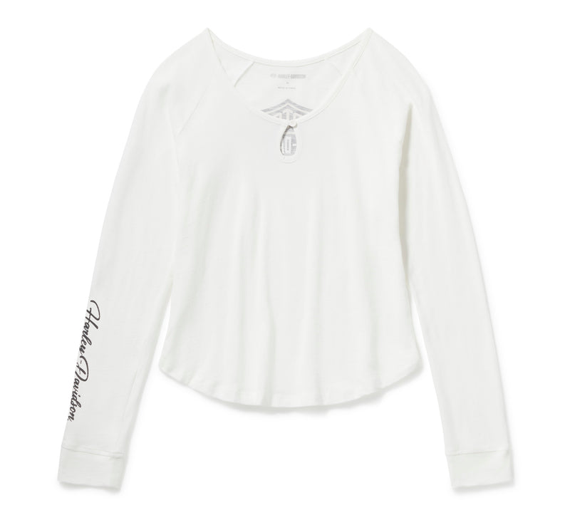 Harley-Davidson Camiseta Henley Mujer Blanco Roto