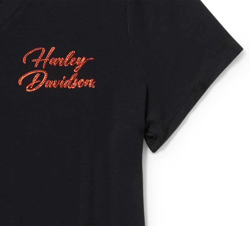 Harley-Davidson Camiseta Cuello Pico Essential Bling Mujer Negra