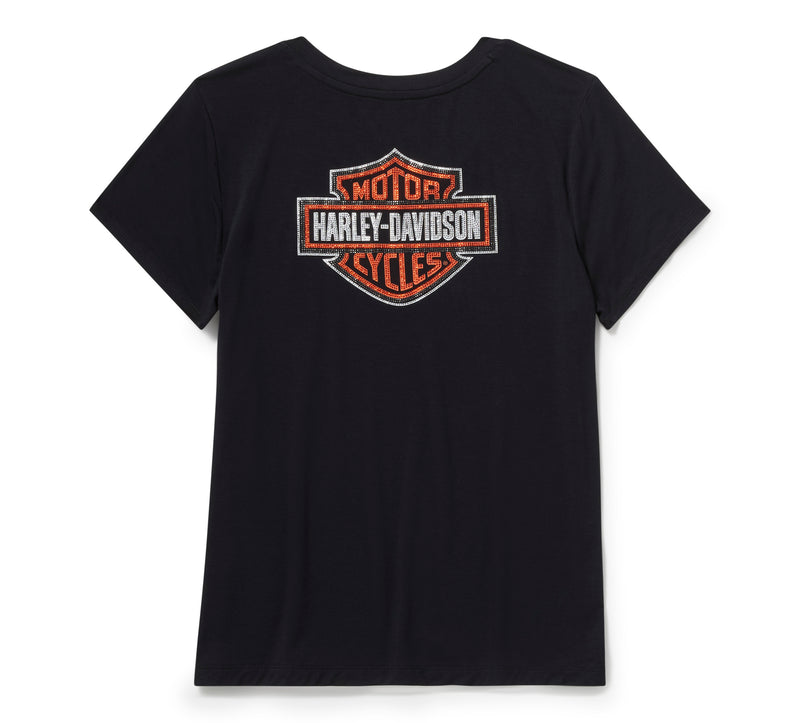 Harley-Davidson Camiseta Cuello Pico Essential Bling Mujer Negra