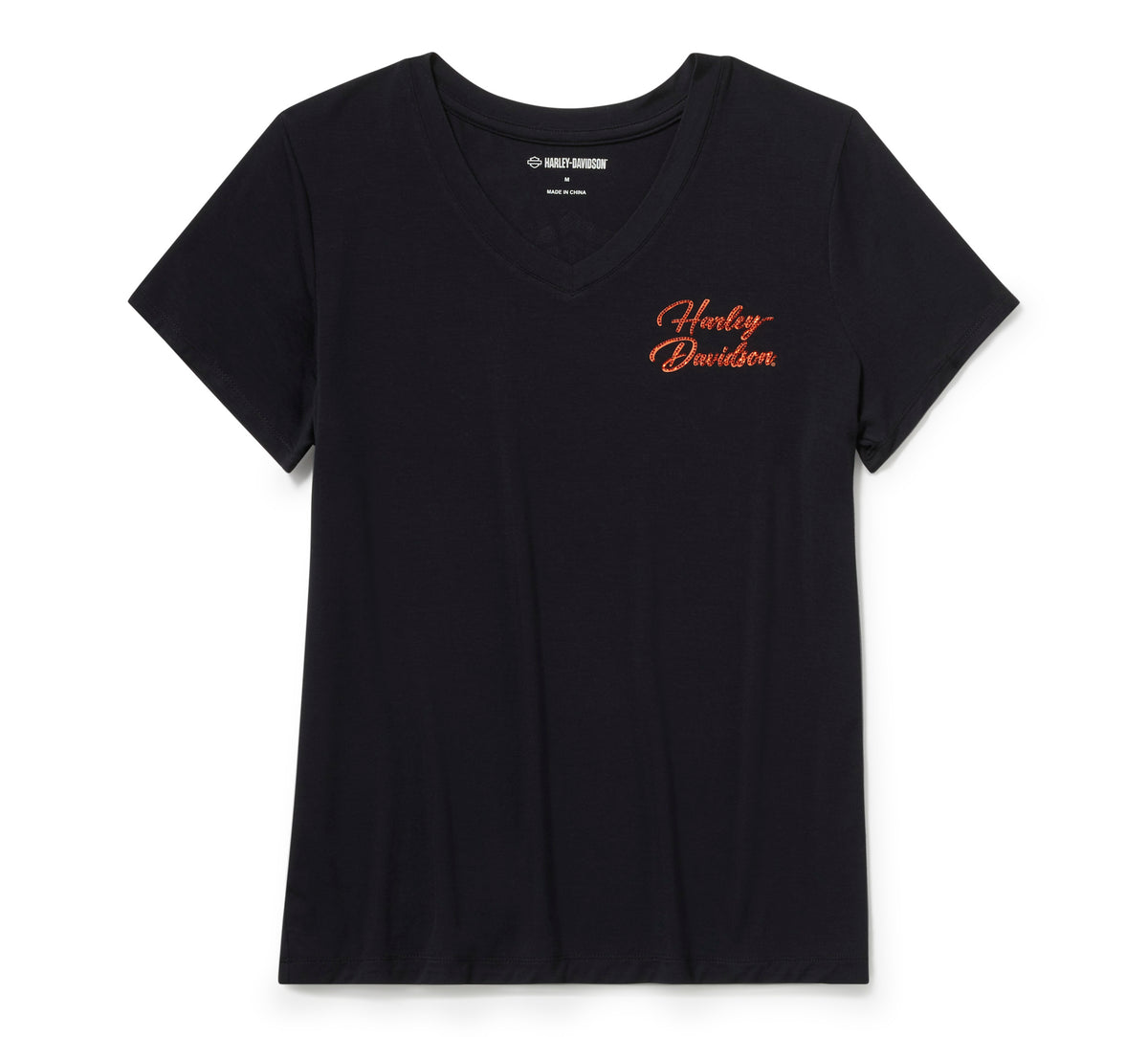 Harley-Davidson Camiseta Cuello Pico Essential Bling Mujer Negra