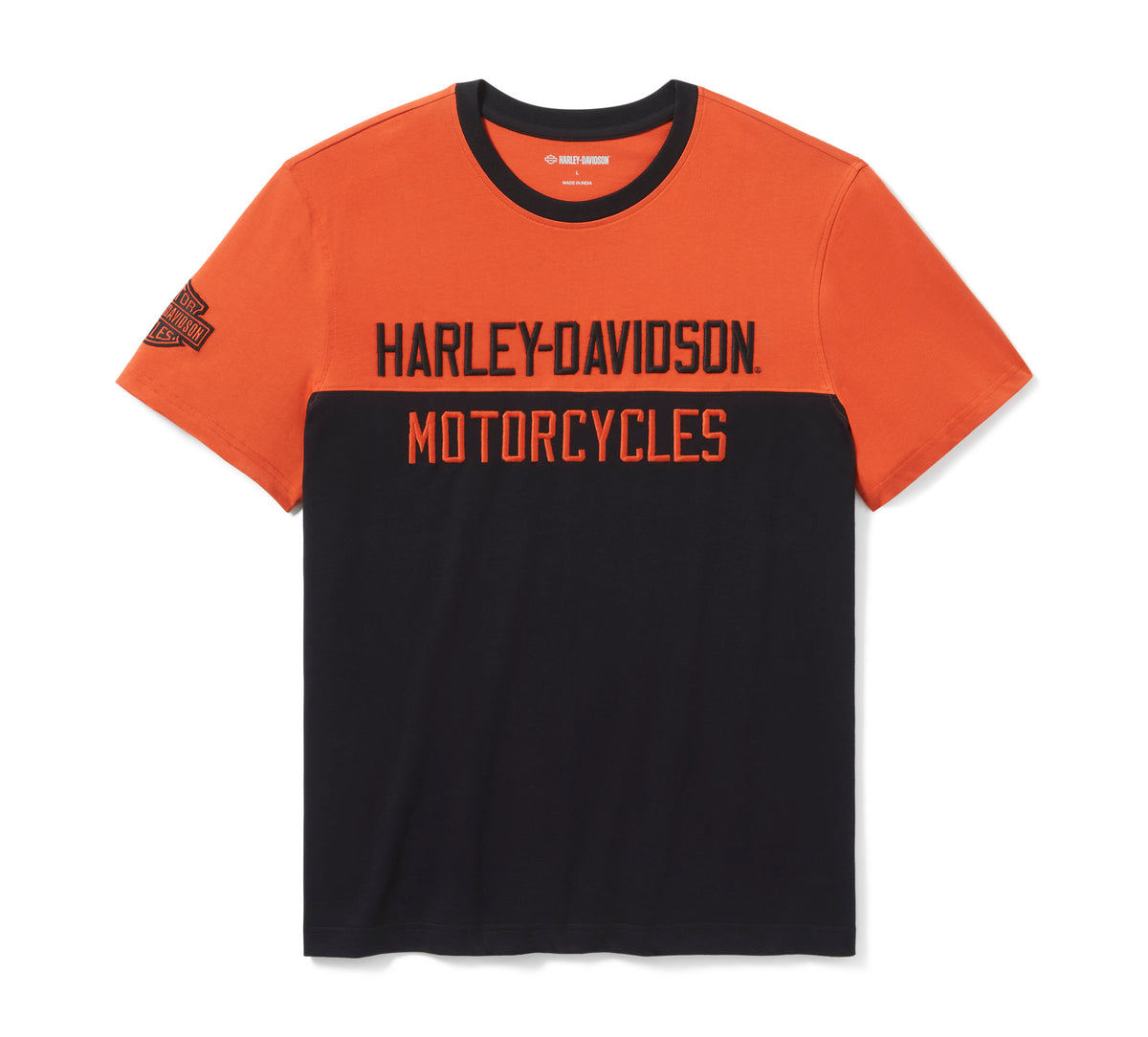 Harley-Davidson Camiseta Colorblock Hombre Negro Naranja