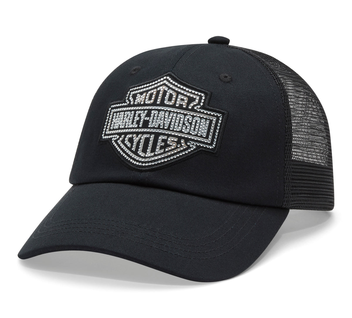 Harley-Davidson Gorra Trucker Bling Bar & Shield Mujer Negra