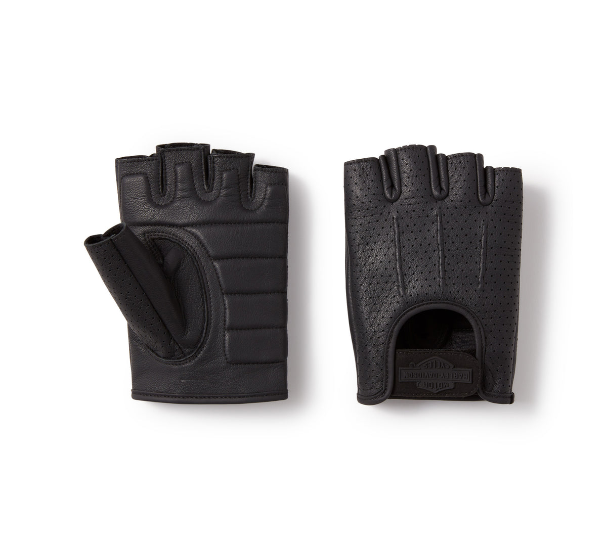 Harley-Davidson Guantes de Moto sin Dedos de Piel Perforada Hombre Negros