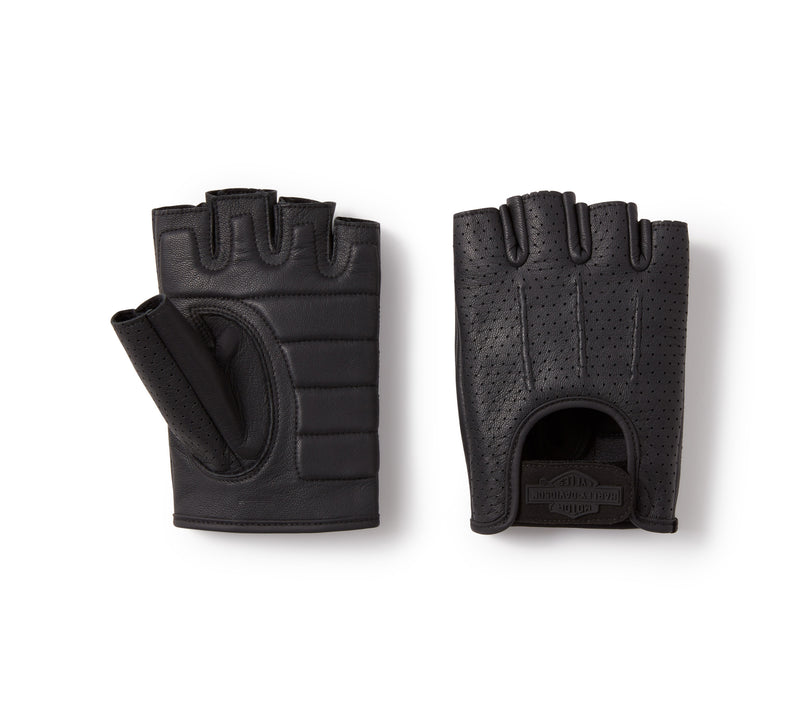 Harley-Davidson Guantes de Moto sin Dedos de Piel Perforada Hombre Negros