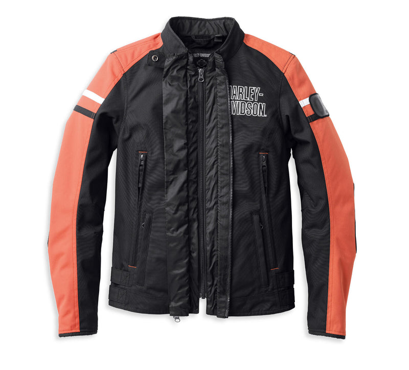 Harley-Davidson Chaqueta de Moto Impermeable Hazard Mujer Negra y Naranja