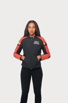 Harley-Davidson Chaqueta de Moto Impermeable Hazard Mujer Negra y Naranja
