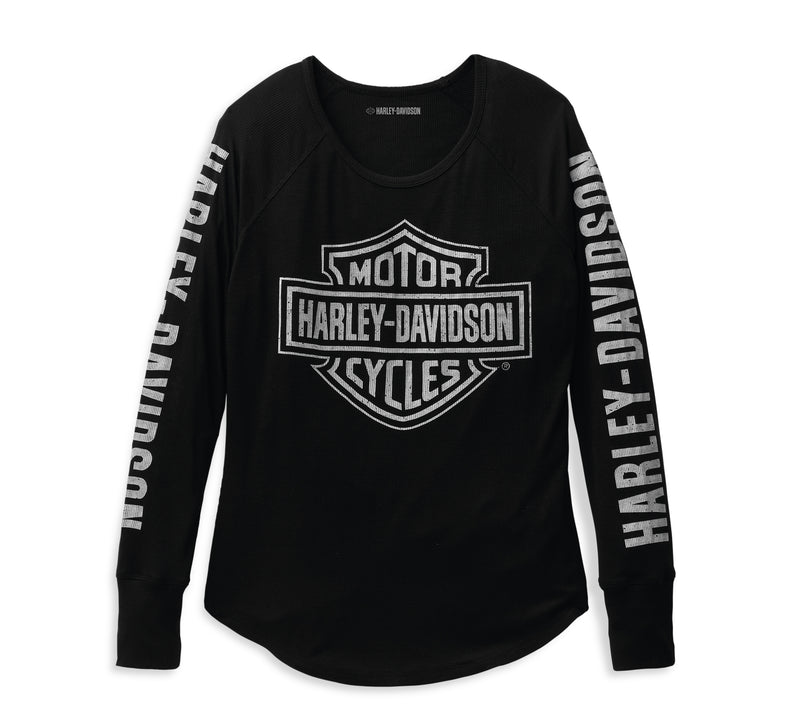 Harley-Davidson Camiseta Manga Larga Canalé Authentic Bar & Shield Mujer Negra