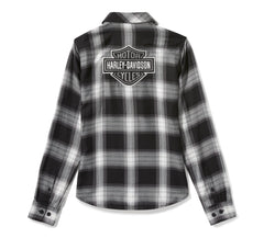Harley-Davidson Camisa de Cuadros Essential Bar & Shield Mujer Negra y Blanco Roto