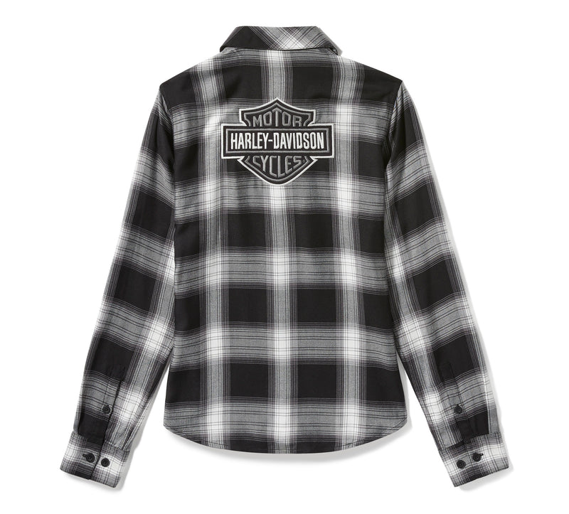 Harley-Davidson Camisa de Cuadros Essential Bar & Shield Mujer Negra y Blanco Roto
