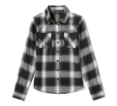 Harley-Davidson Camisa de Cuadros Essential Bar & Shield Mujer Negra y Blanco Roto