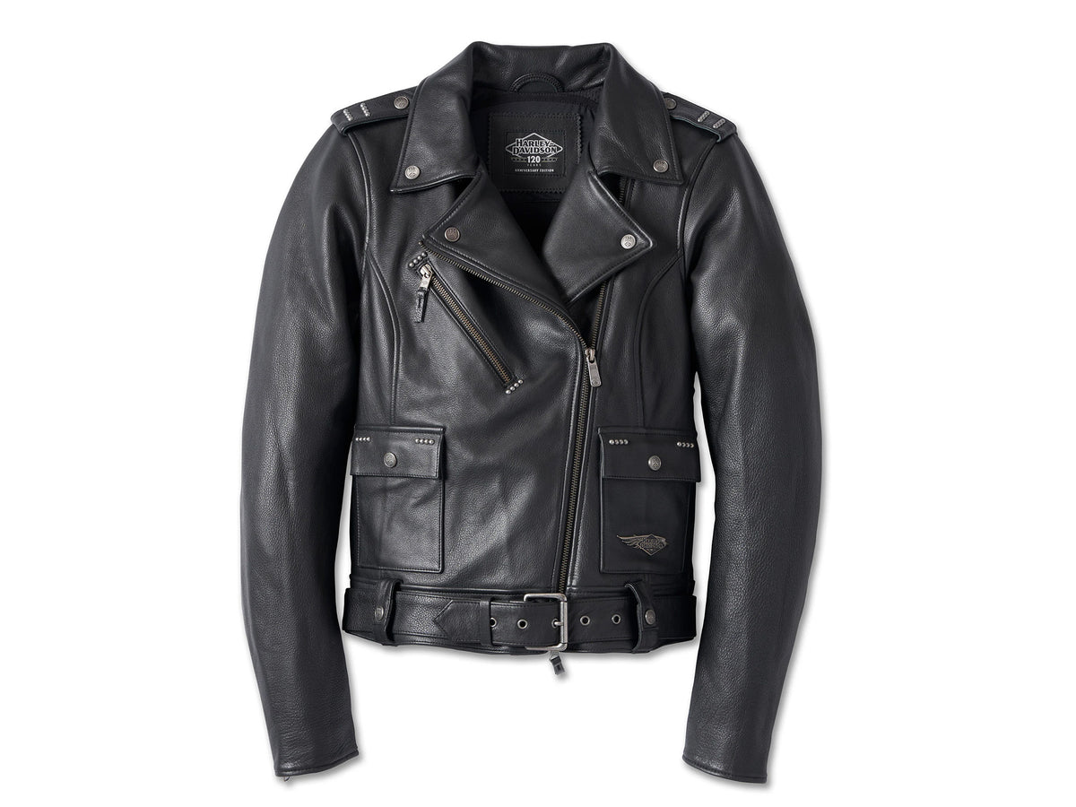 Harley-Davidson Chaqueta de Moto de Piel Cycle Queen 120 Aniversario Mujer Negra