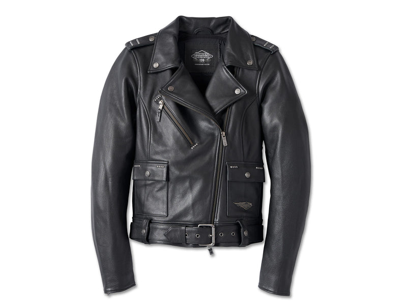 Harley-Davidson Chaqueta de Moto de Piel Cycle Queen 120 Aniversario Mujer Negra